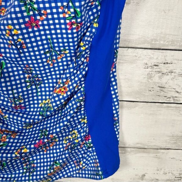Lands' End Removable Strap Bandeau Tankini Blue Botanical Top Size 12 NEW - Picture 5 of 8